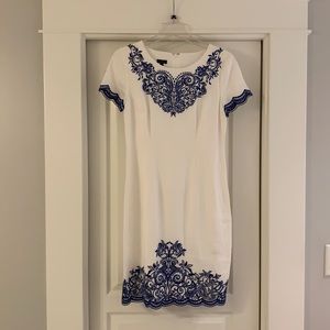 Talbots Linen Blue Embroidered Dress